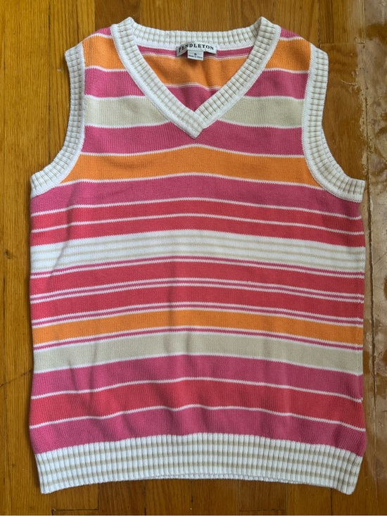 Pendleton Tops - Like New Pendleton Retro Striped V-Neck Sweater Vest in Pink Spring Casual Knit
